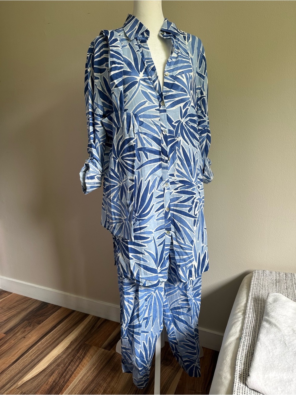 Sigrid Olsen Blue and White Leaf Print Set